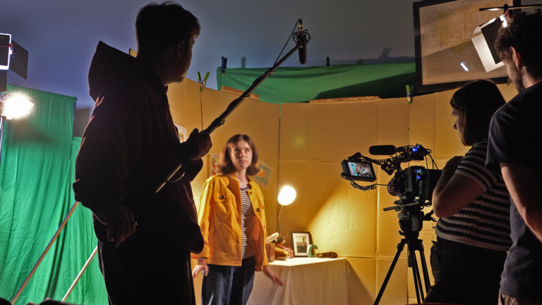 Filming a short film at Light House Studio with actors and crew