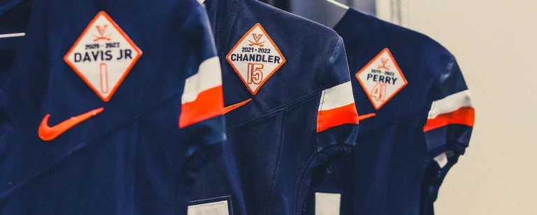 Virginia Cavaliers football jerseys for Davis Jr., Chandler, and Perry