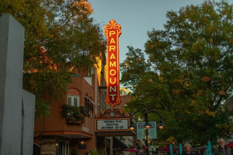 Paramount Theater marquee with Virginia Film Festival announcement